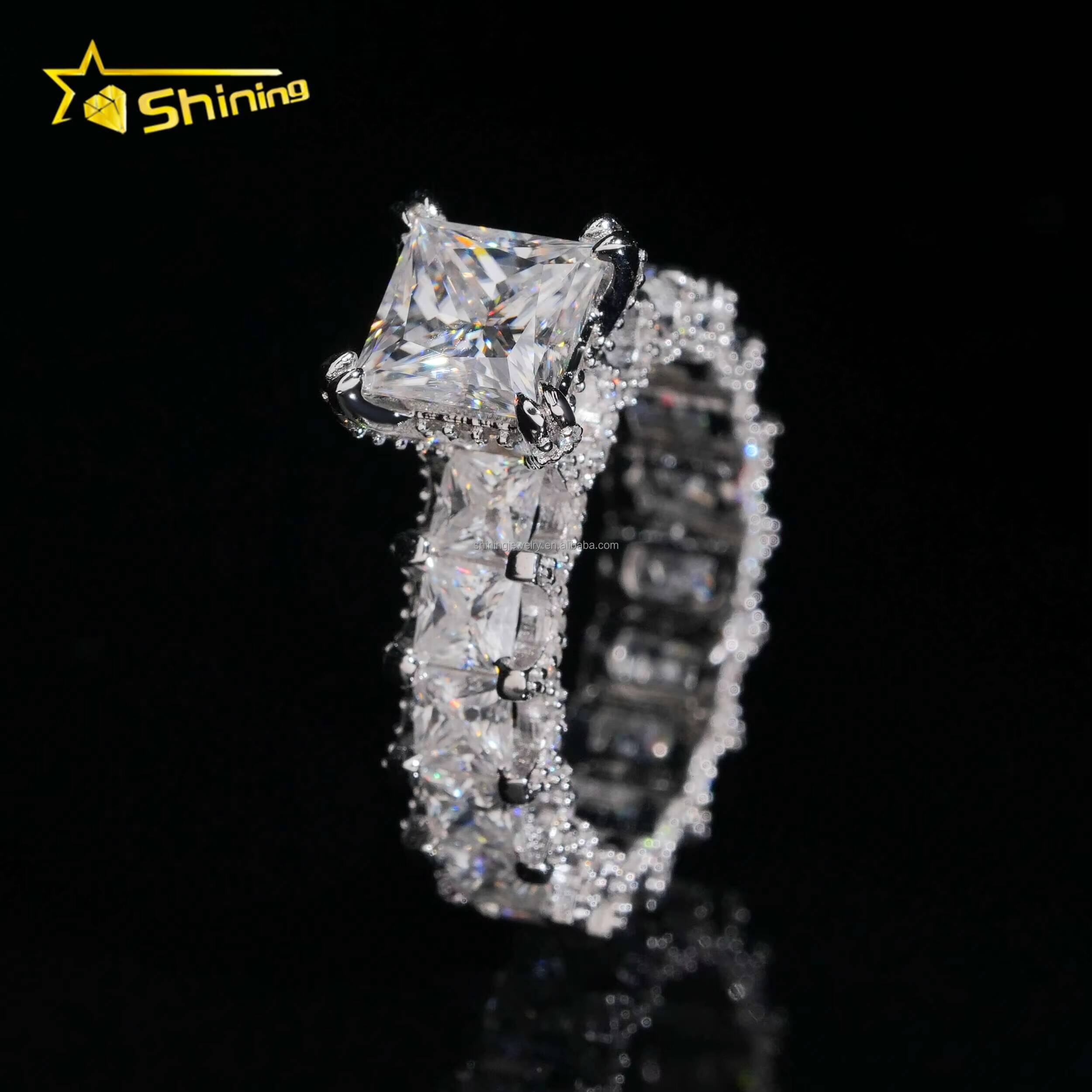 Boutique Style Luxury Jewelry Elegant 2Ct Square Princess VVS1 Moissanite Diamond 925 Sterling Silver Engagement Eternity Ring
