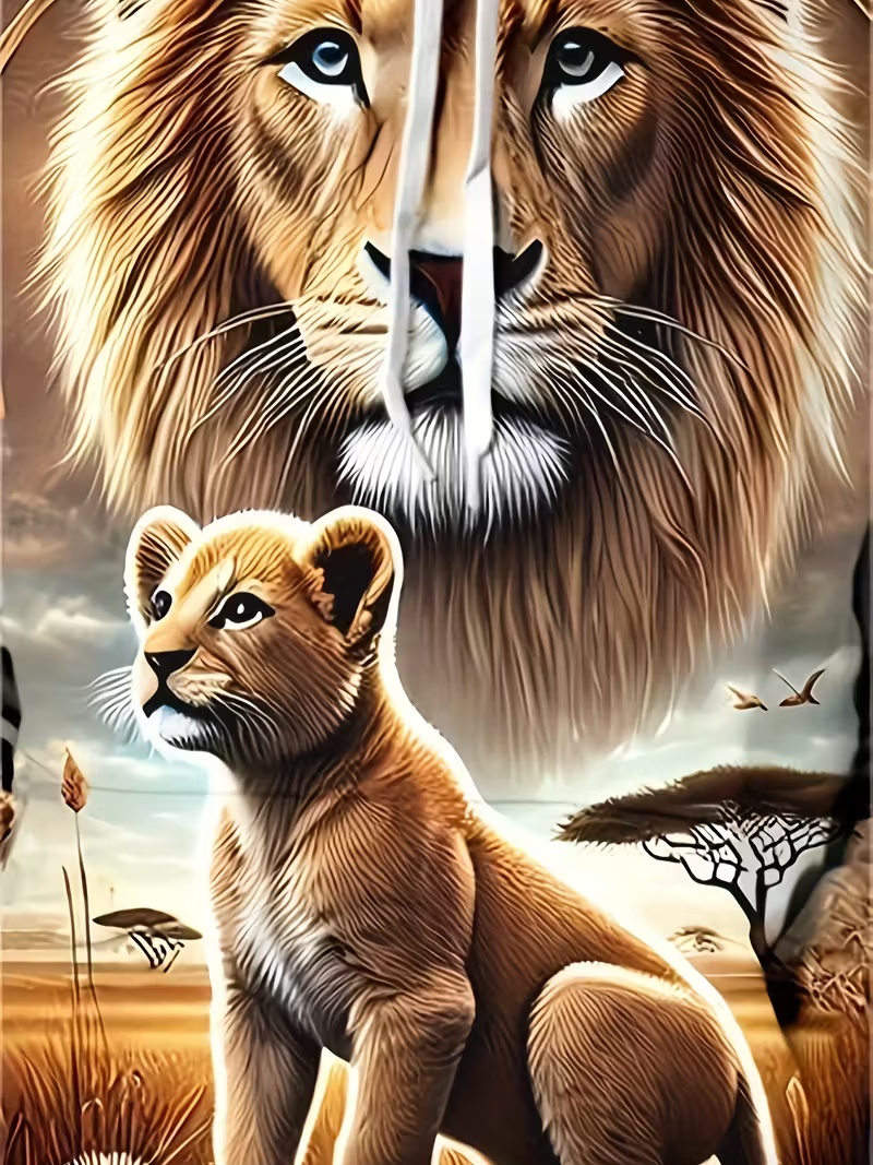 Retro African-inspired Men's Hoodie Lion Cubs on the Savannah All-Over Print 3D Print Relaxed Fit Casual Wild Style Pullover Hoodie