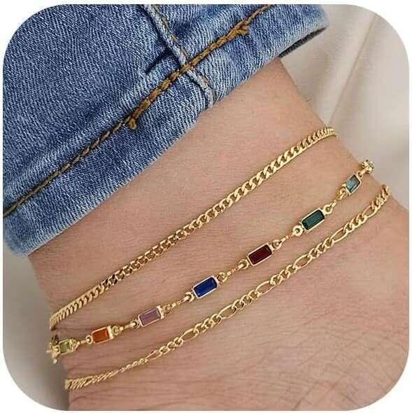2025 New Style Girl gold Stackable Anklet Stainless Steel Niche Beach Versatile Trendy Foot Jewelry Set