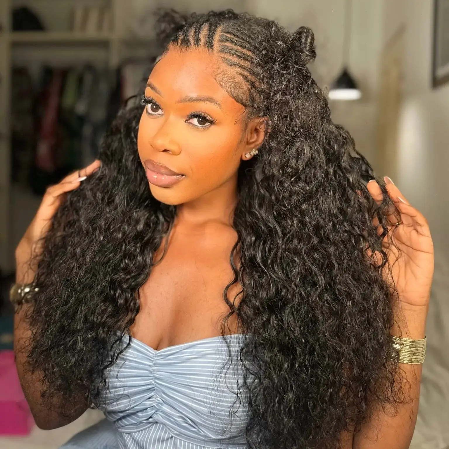 12A Water Wave Half Wigs raw Human Hair 200% Density Brazilian Wear Go Wigs Deep Curly 3 In 1 Half Wigs Drawstring Seamless Flip Wig france uk girl ha