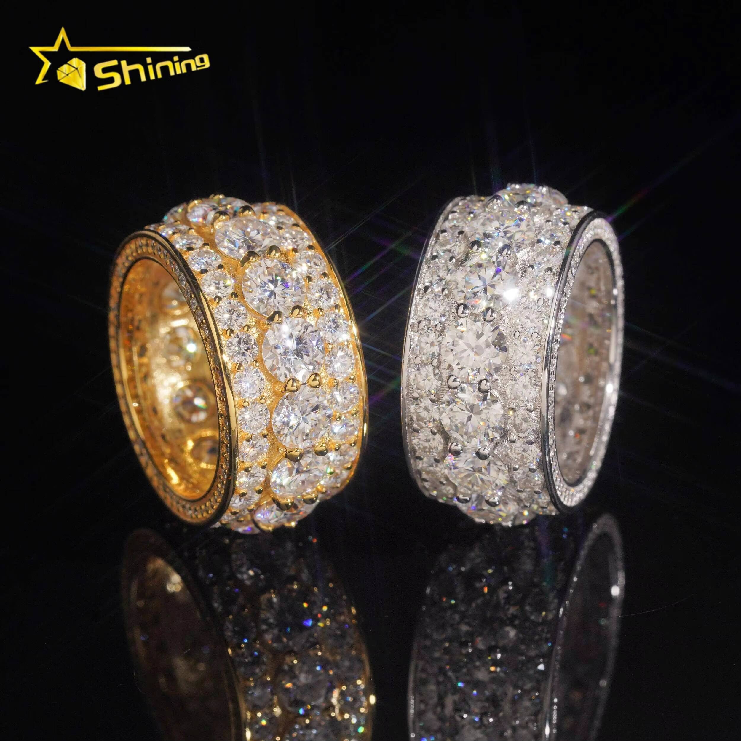 Hot Selling Competitive Price Hip Hop Eternity VVS Moissanite 925 Sterling Silver Gold Plated Ring for Men