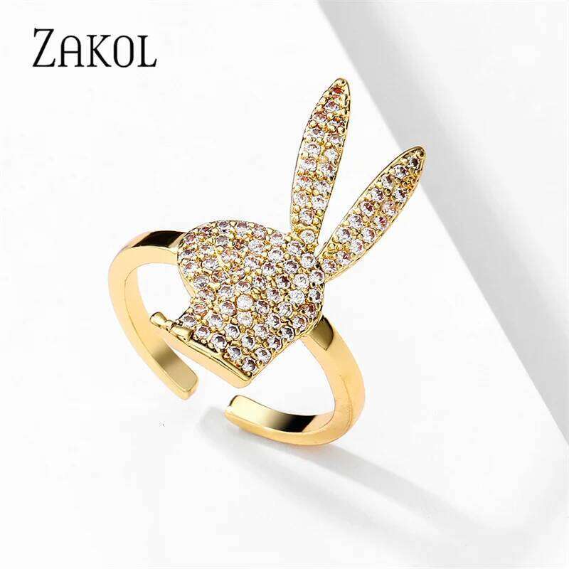ZAKOL Cute Rabbit Open Rings for Women Fashion White Gold Color Party Jewelry 2023 New
