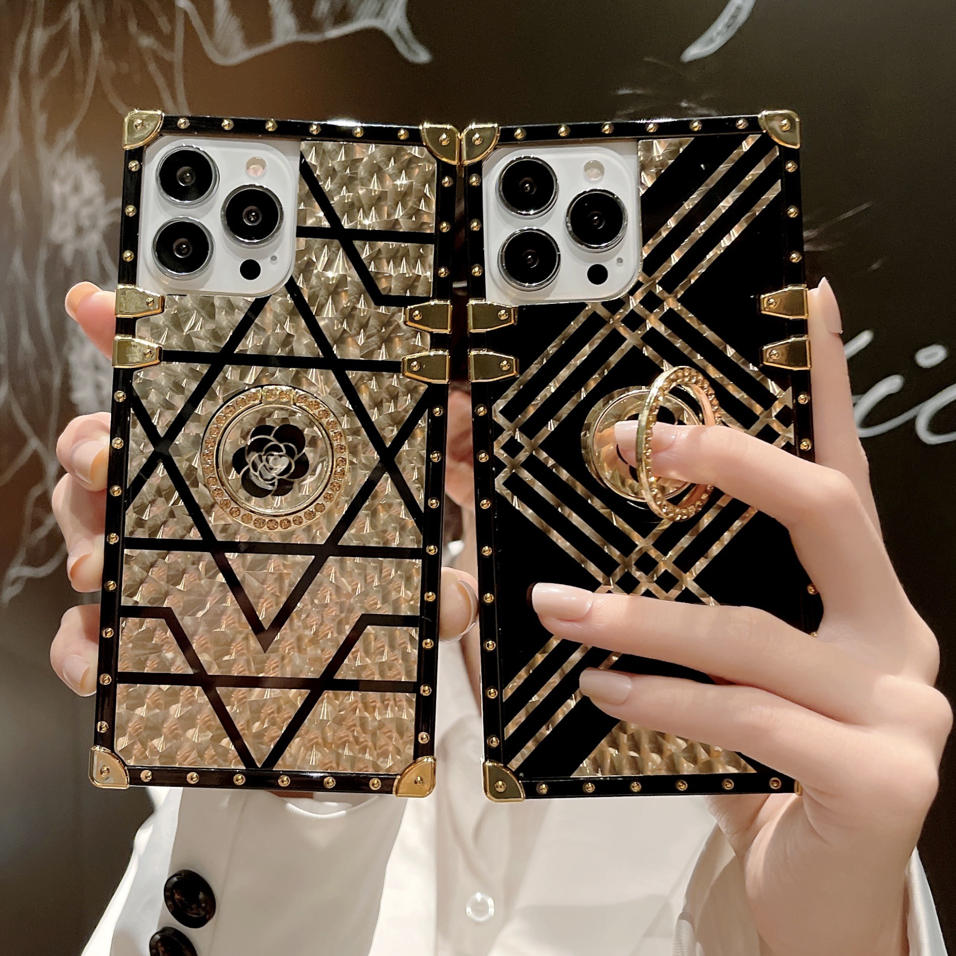 Trendy Brand Compatible with iPhone 16 Pro New Style Phantom Flower Phone Samsung S25U Square Shockproof Case