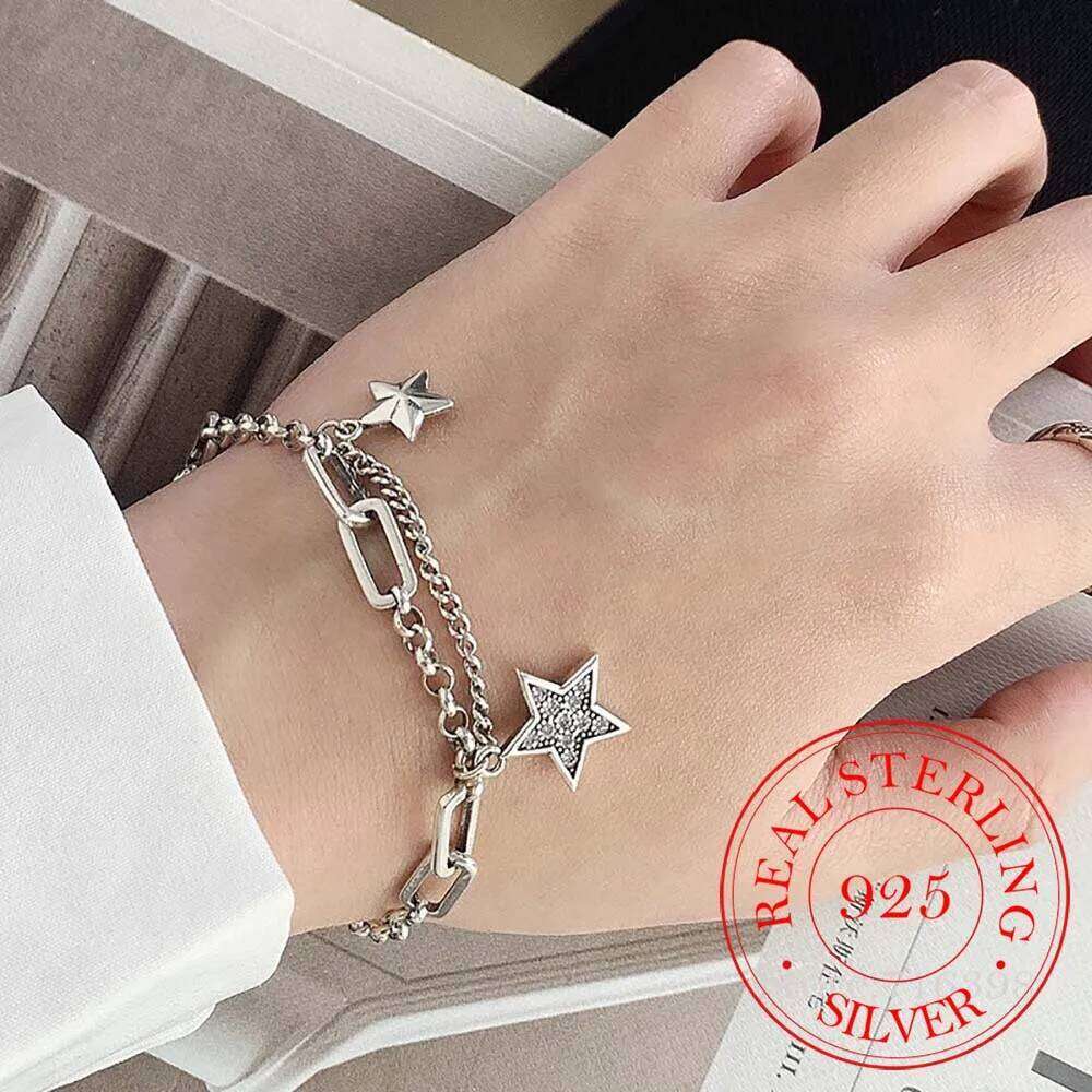 925 Sterling Silver Charm Bracelet &Bangle for Women Couples Vintage Simple Stars Zircon Bracelets Party Jewelry Gift 25H1229