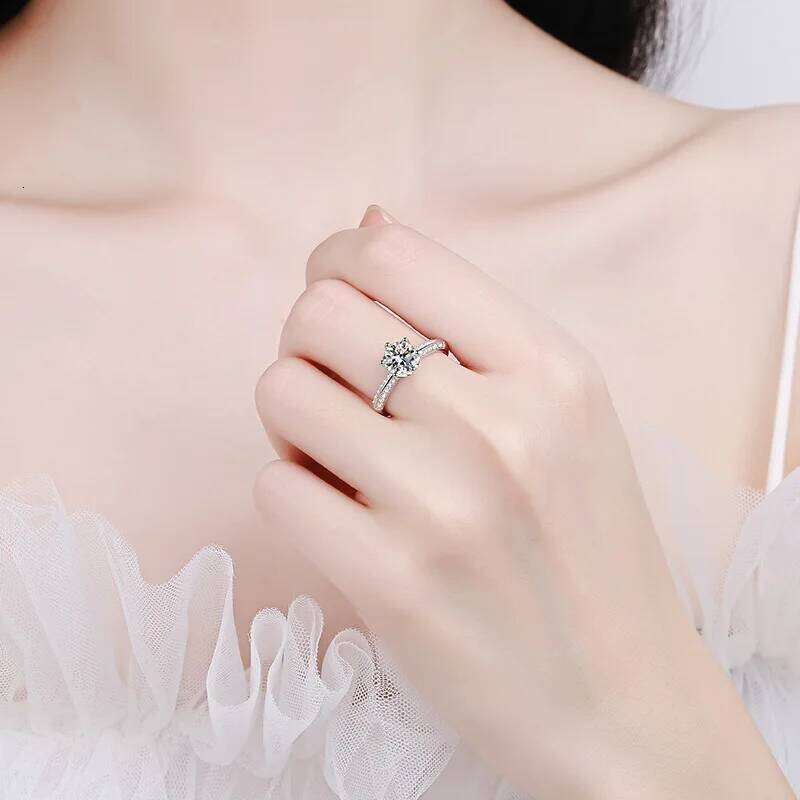 18K gold inlaid micro hexagonal ring, women's PT950 moissanite diamond platinum minimalist ins style ring 149