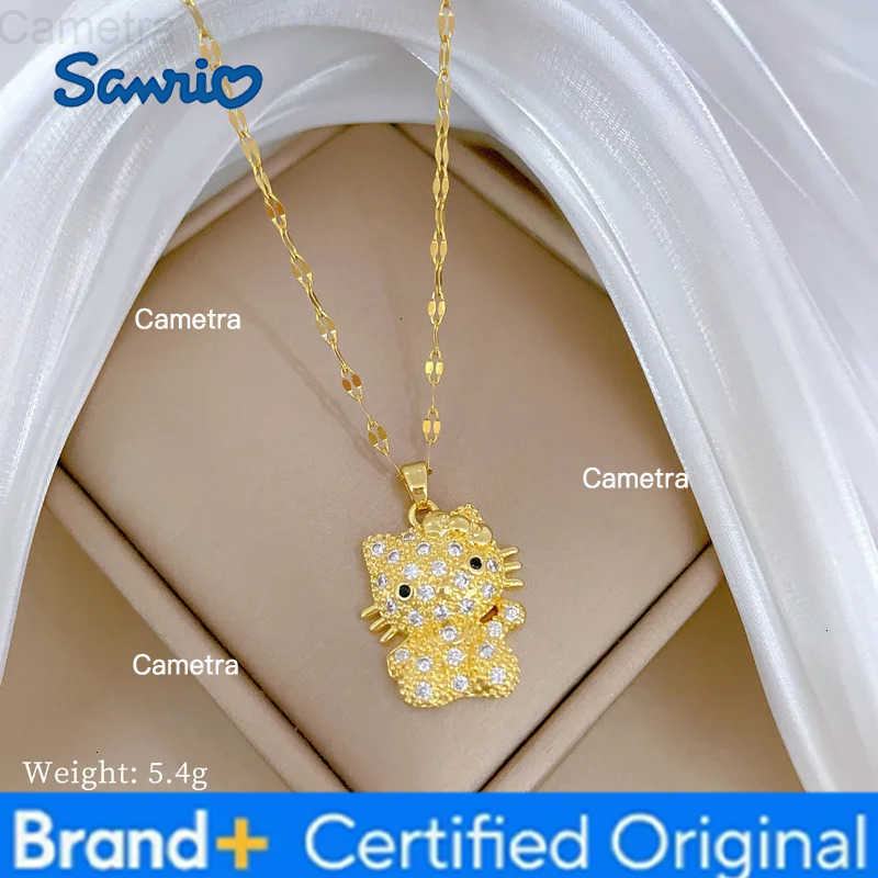 Sanrio Cute Gold Color Zircon Hello Kitty Pendant Necklaces for Women Girls Kawaii Cat Collar Jewelry Accessories Gifts H251229