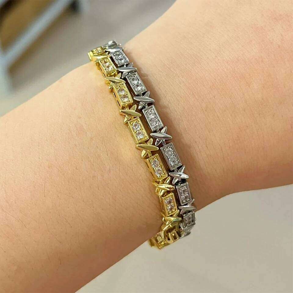 ZAKOL Brand X Cross Design Zirconia Charm Bracelets for Women Men Luxury Wedding Party Jewelry