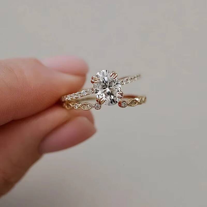 Custom 8 Prong Setting 1CT 2CT Oval Cut Diamond Rings 14K Real Gold IGI Certified Synthetic Diamond Ring