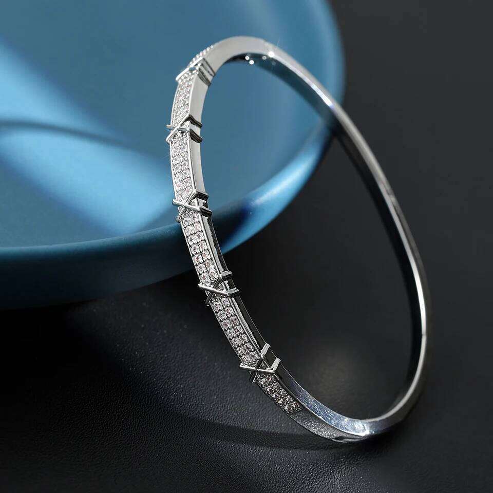 ZAKOL Luxury Shiny Zircon X Shaped Cross Bracelet Bangle for Women Men Exquisite Birthday Jewelry Gift