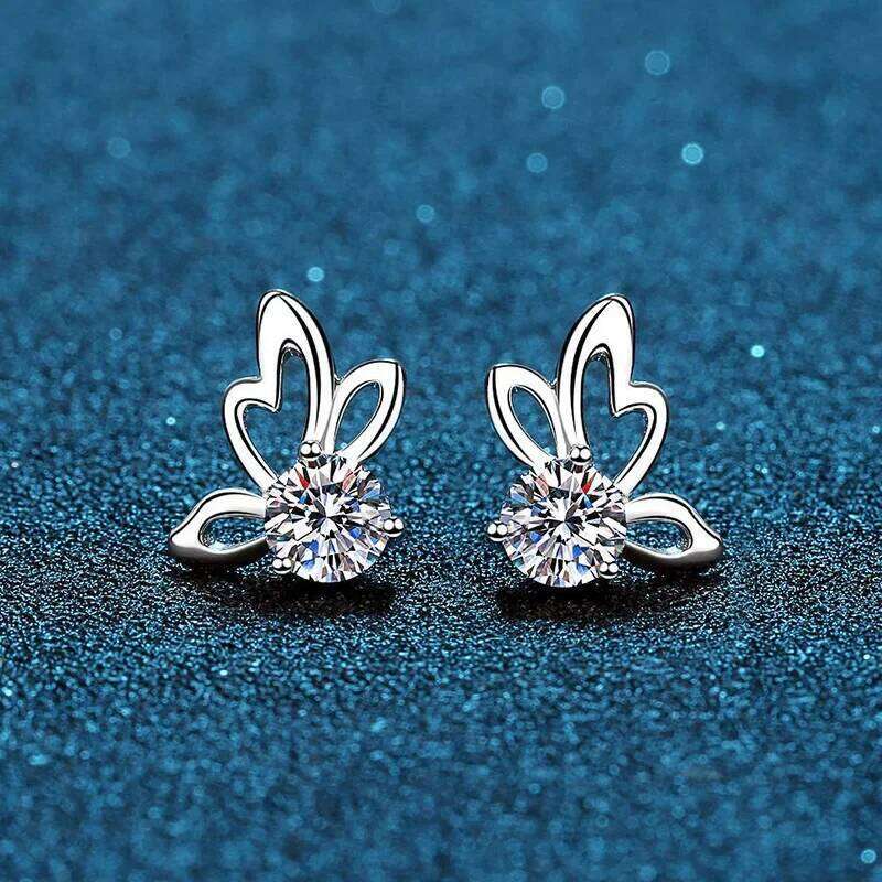 18K gold set with diamonds PT950 platinum butterfly classic 0.5 Ct earrings, moissanite simple earrings c66