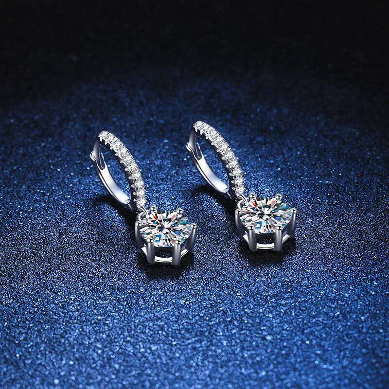 18K gold inlaid diamond earrings, classic and simple six claw moissanite PT950 platinum D-color women's earrings f0e