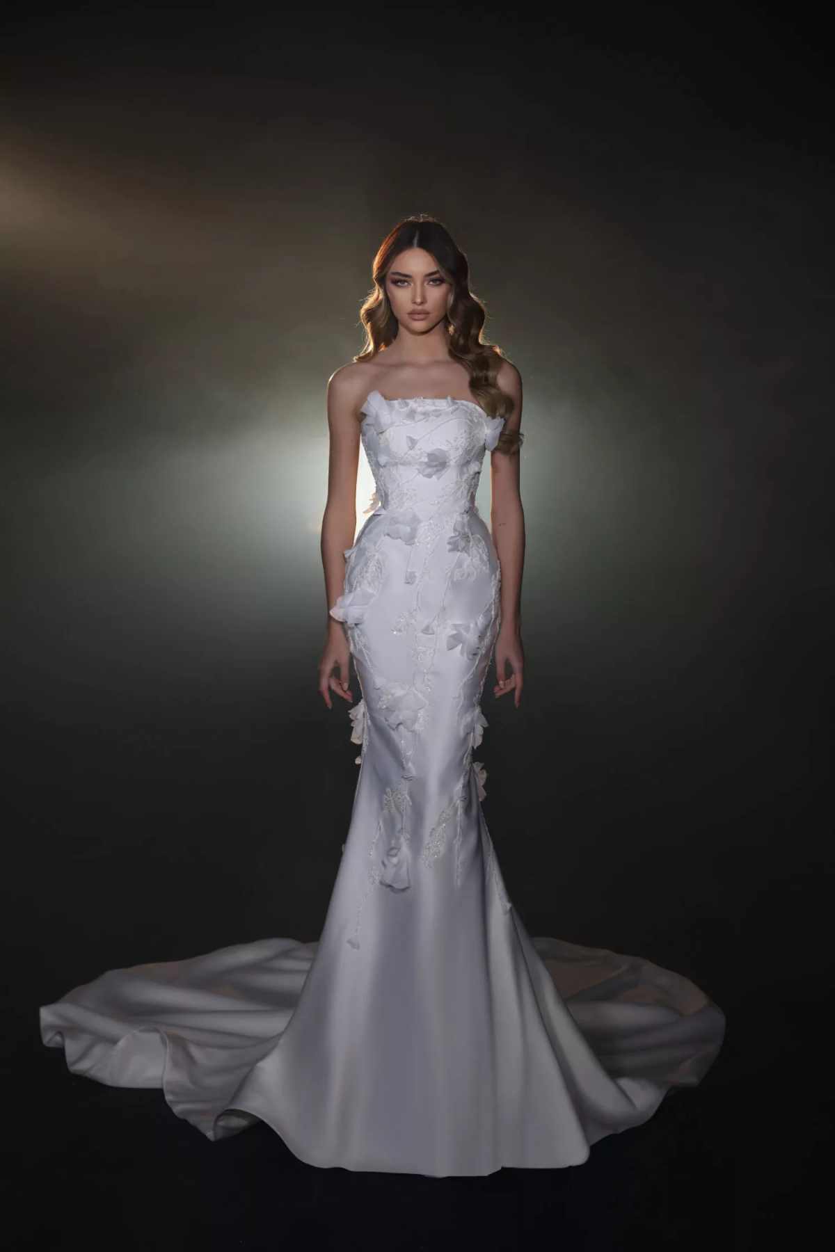 Amazing Wedding Dress Strapless Sleeveless 3D-Floral Appliques Bridal Gowns With Detachable Train Party Customized vestidos de novia