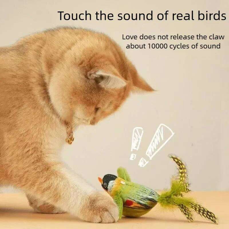 Interactive Cat Electric Simulation Bird With Chirping Sound Flapping Wings Plush Chew Bite Toy For Kittens Cats Pet Supplie