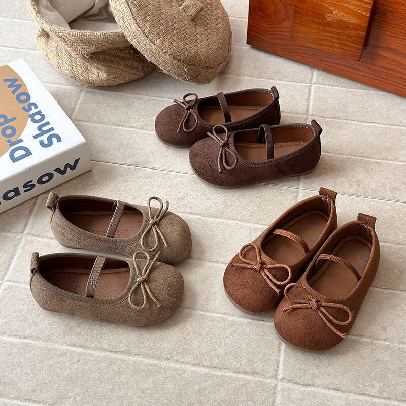 INS French Style Suede Little Leather 2025 Spring and Autumn New Korean Version Girls' Bow Princess Soft Sole Single Shoes