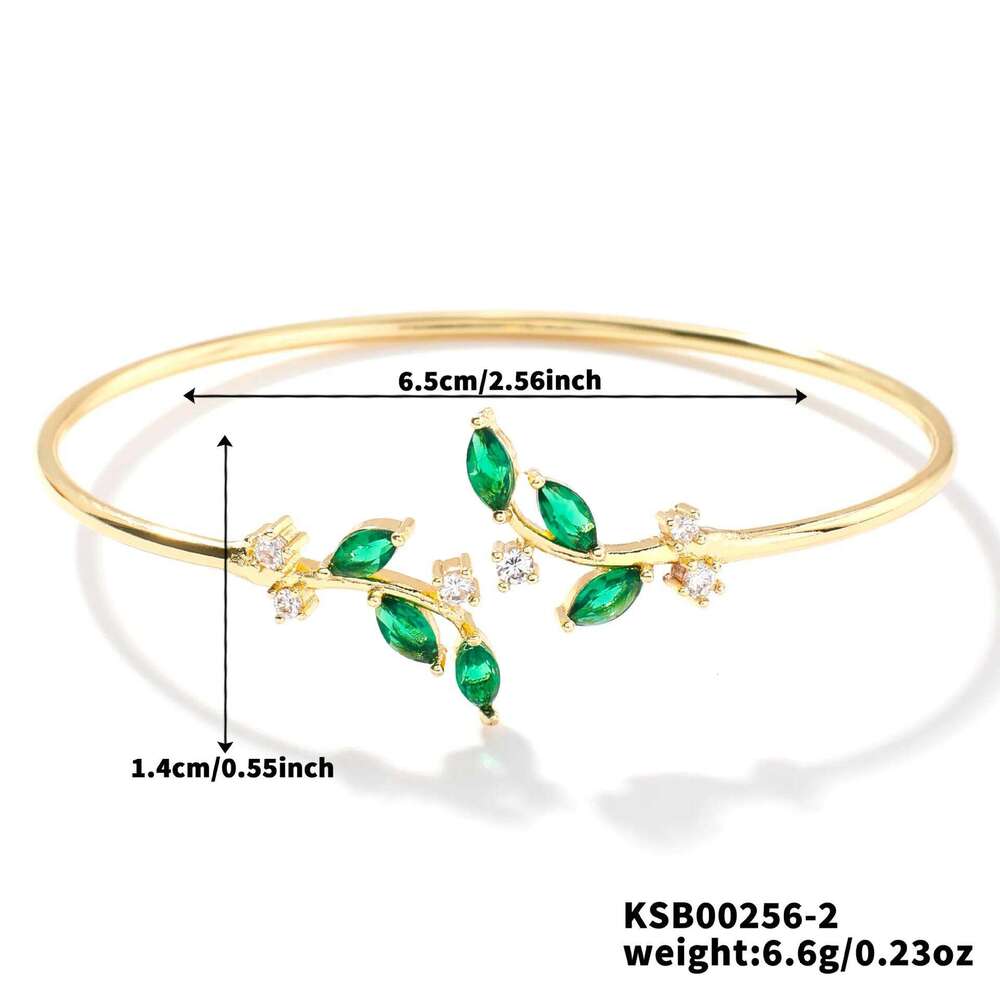 ZAKOL Simple Leaf Zircon Open Gold Color Stainless Steel Cuff Bracelet Pulseira Feminin Tiny Hand Jewelry