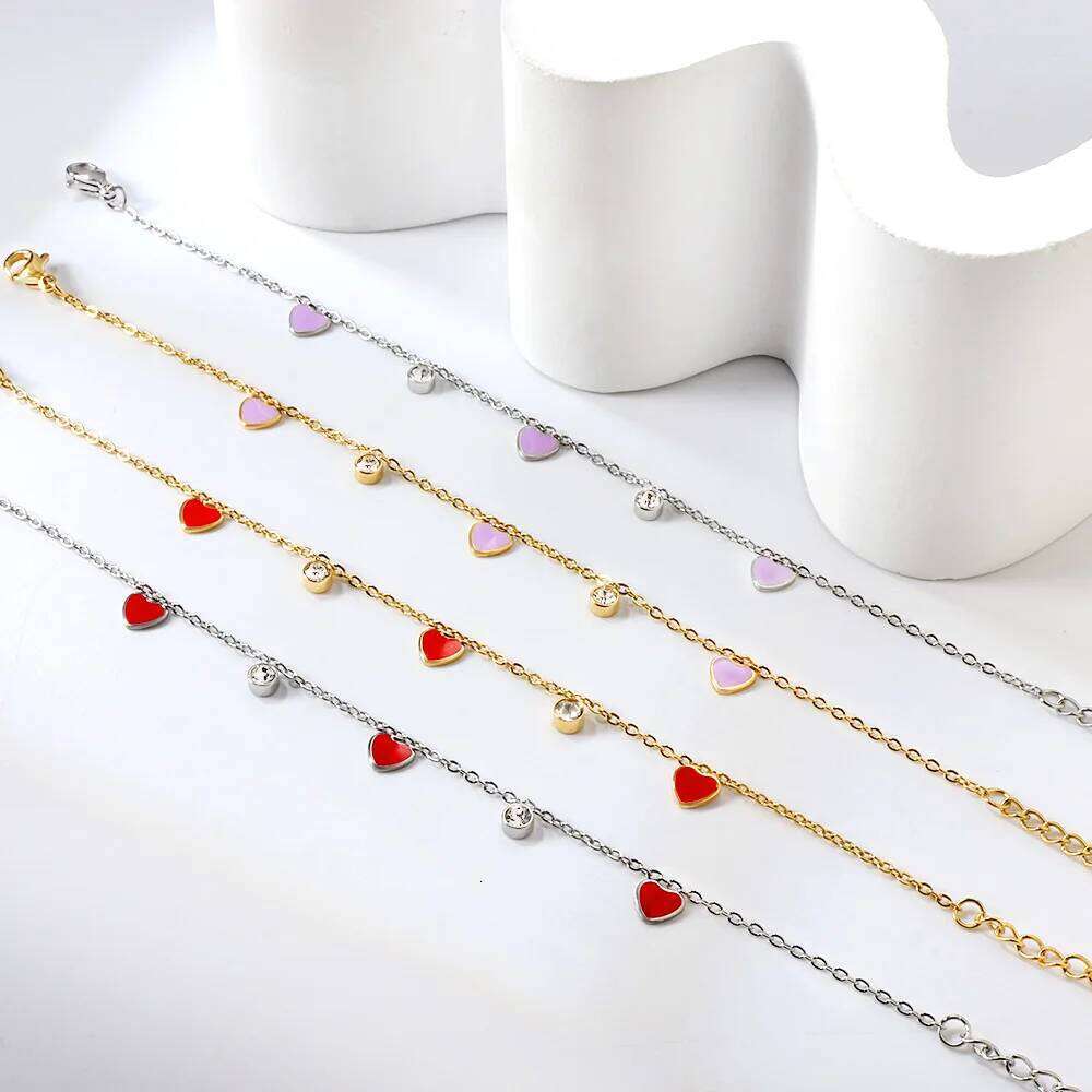 LUXUSTEEL 316L Stainless Steel Mini Colorful Heart Love Charm Bracelet For Women Girl Crystal CZ Korean Boho Bangles 2023 New 25H1229