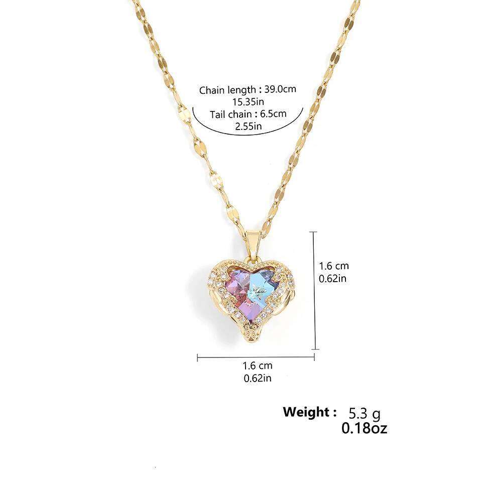 ZAKOL Gorgeous Colorful Zircon Love Heart Pendant Necklace For Women Fashion Stainless Steel Neck Chain Jewelry Gift