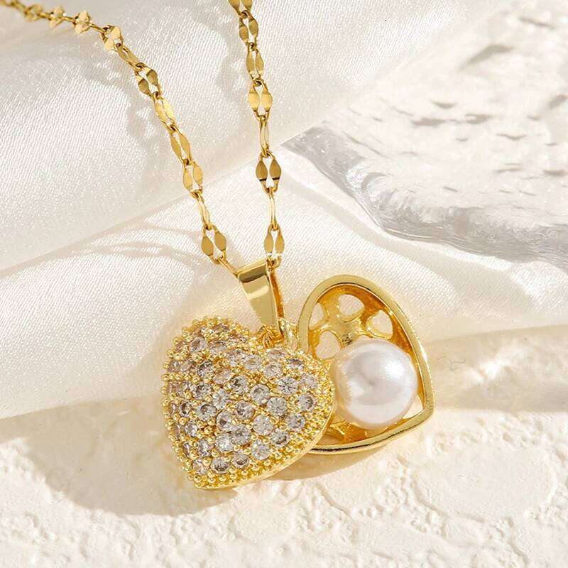 Trendy Heart Butterfly Stainless Steel Pendant Necklaces For Women Girls Mother Gold Color Metal Crystal Jewelry Party Birthday