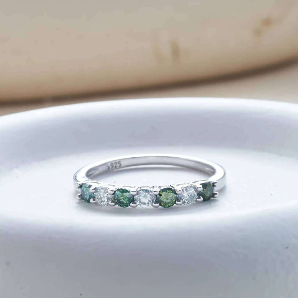 100% Green Moissanite Band Sterling Silver Wedding Rings VVS1 Diamond Half Eternity Stackable Ring for Women 583
