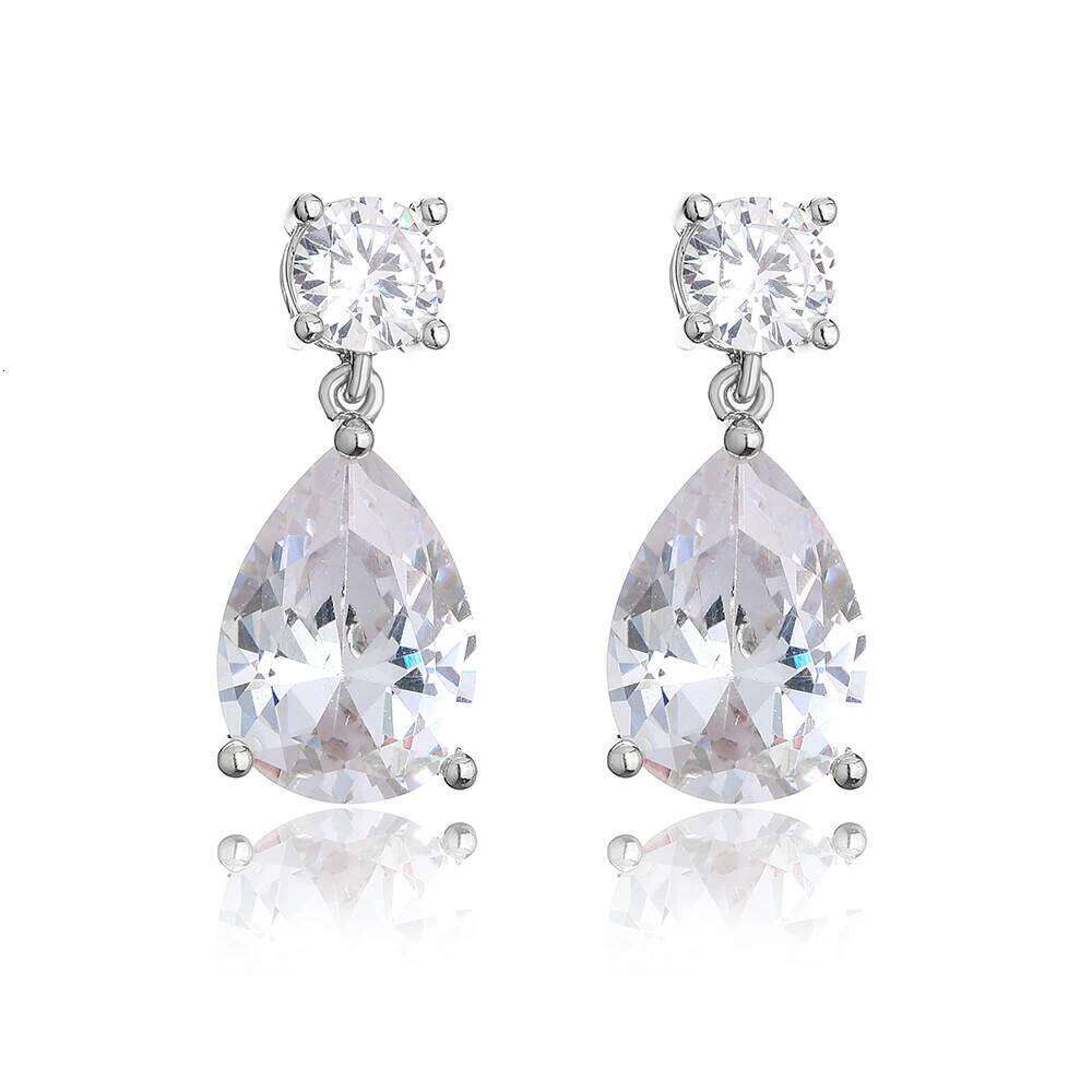 ZAKOL Luxury Transparent Zircon Water Drop Dangle Earrings for Women Shinny CZ Bridal Wedding Jewelry
