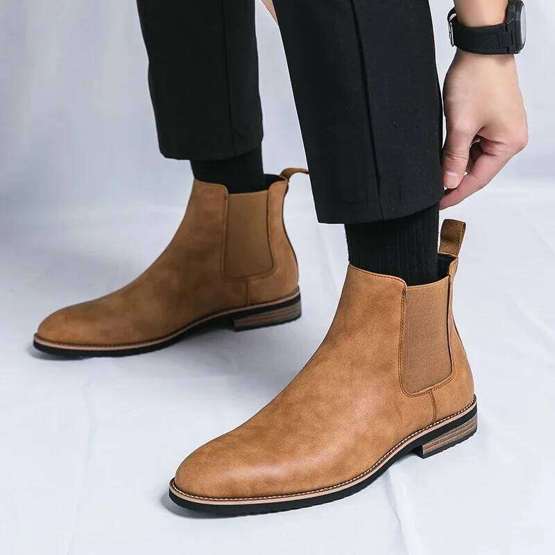Quality for Men Business Leather Fashion Casual High Top Boot Men's Chelsea Boots LEEGO LENS