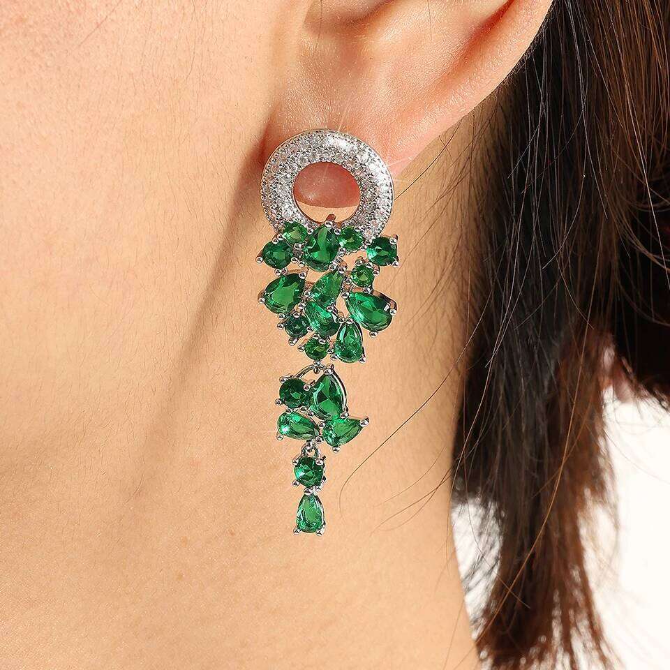 ZAKOL Vintage Sparkling Zircon Flower Dangle Earrings for Women Luxury Crystal CZ Bridal Long Earring Engagement Jewelry Gift