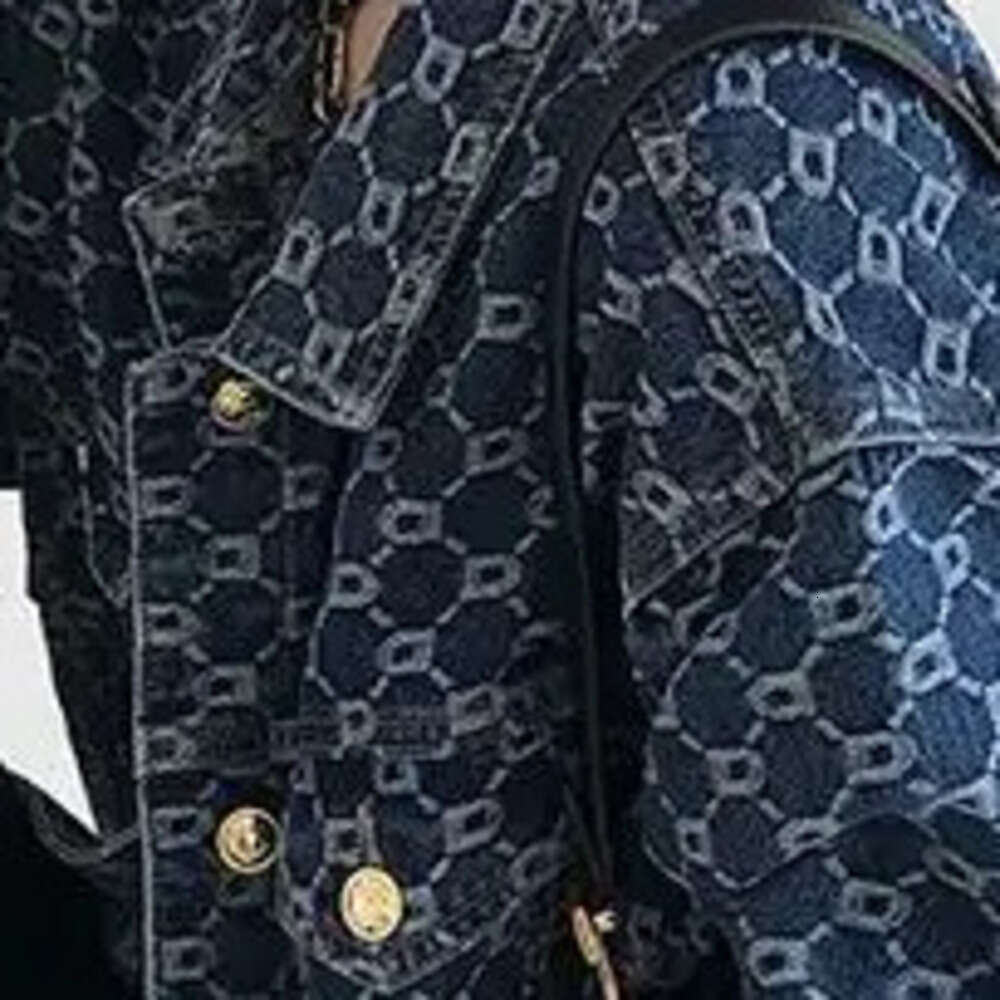 Women's Loose Designer Fashion 2026 New Stitched POLO Collar Button Casual Jacquard Long Sleeve Denim Jacket