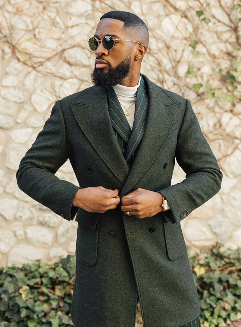 High Quality Men Woolen Overcoat Double Breasted Peaked Lapel Casual Occasion Commute Autumn Winter Warm Custom Made