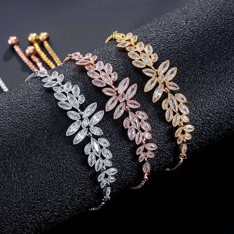 Exquisite Leaf Marquise Zircon Adjustable for Women Cubic Zirconia Charm Bracelet Jewelry Gifts 25H1229