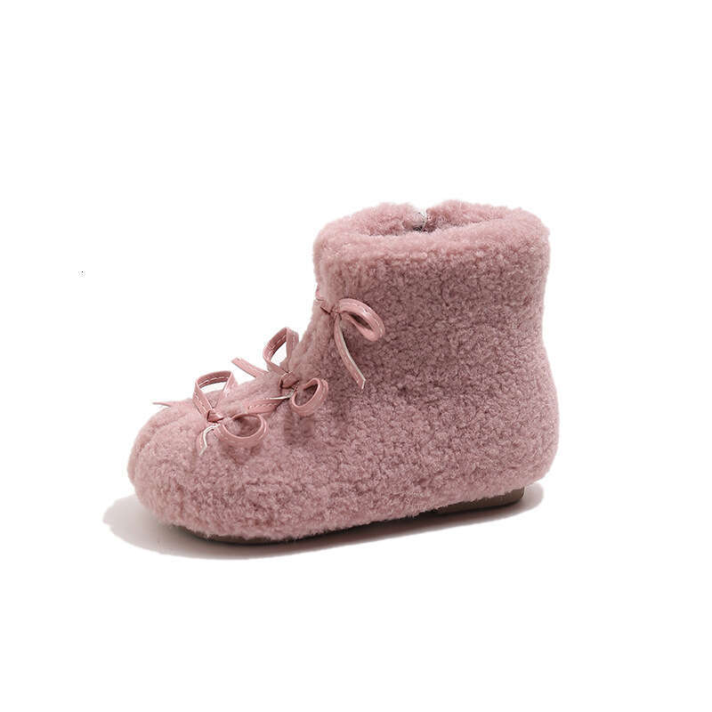 INS French Lolita Short 2025 Winter New Korean Style Girls' Bowknot Fleece-Lined Warm Furry Cotton Boots