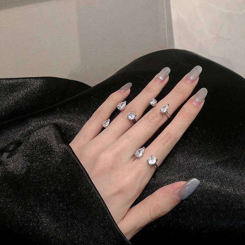 ZAKOL Rhinestone Hollow Metal Trendy Cubic Zirconia Fingertip Nail Ring Thin Gothic Open Rings for Women Daily Fashion Jewelry