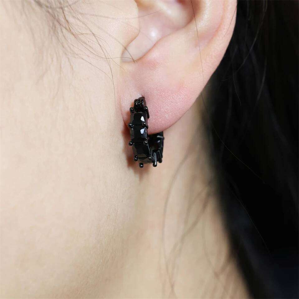 ZAKOL Korean Fashion Black Zircon Hoop Earrings Shiny Square Crystal Drop Earring Jewelry Gift for Women