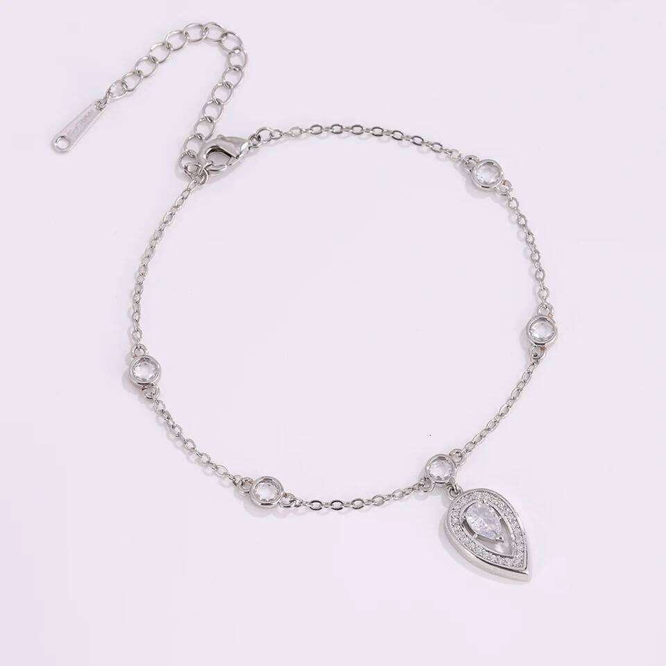 ZAKOL Korean Simple Water Drop Charm for Women Girls Shiny Clear Zircon Thin Chain Bracelet Accessories Gift