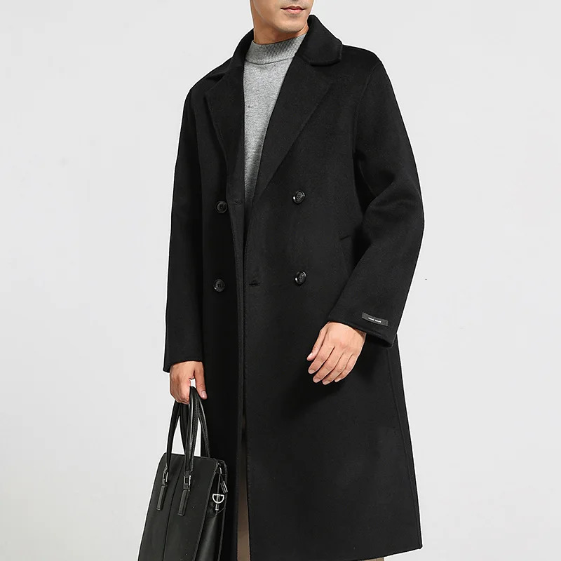 Mens 100 cashmere thick doublesided extended coat classic and versatile fashion for business leisure 251226