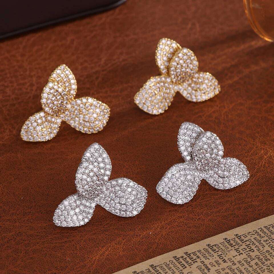ZAKOL Luxury Leaf Leaves Flower Full Micro Cubic Zirconia Paved Wedding Bridal Earring For Women Party Jewelry Gift