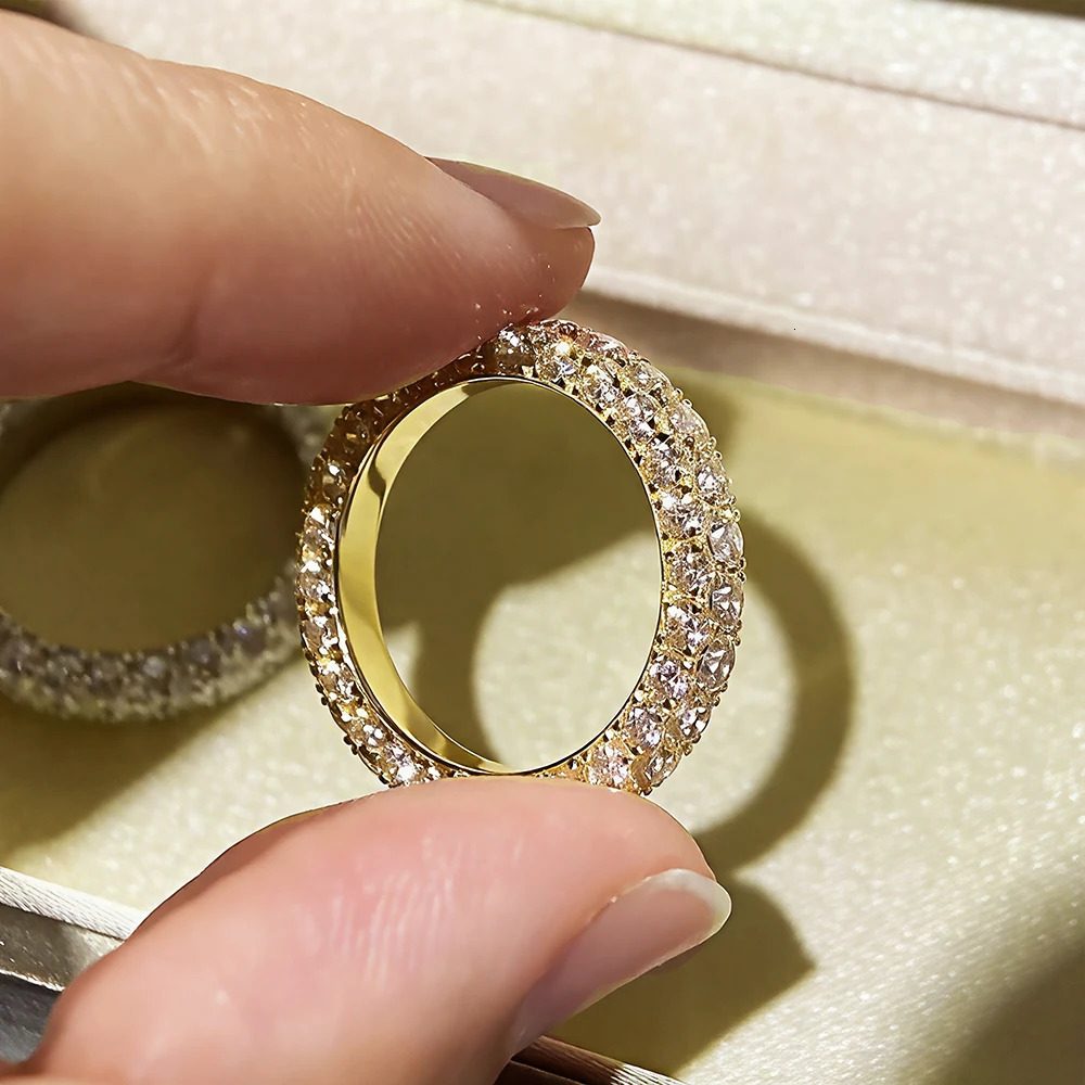 BXINY Full Rings S925 Silver 18K Gold Plate 3-Row Lab-grown Diamond For Women Wedding Band Fine Jewelry GRA Certified 251225