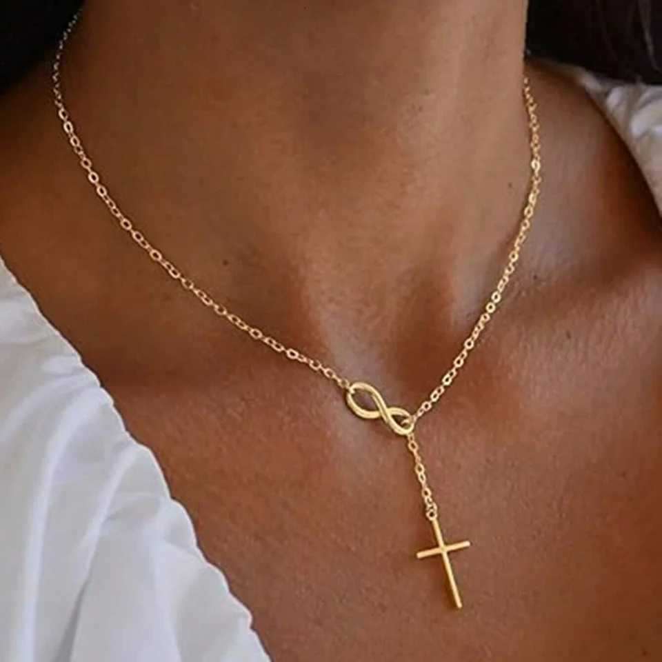 DGIDDK Stainless Steel Infinite Lucky 8 Cross Pendant Y Necklace Womens Anti-Allergy Infinite Lasso Faith Forever Necklace Y251227