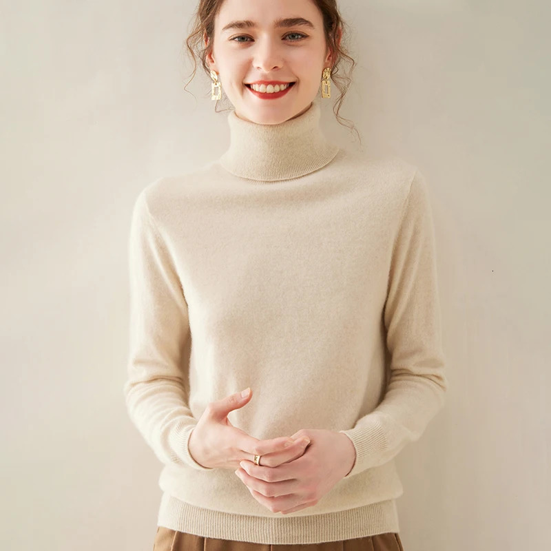 Cashmere Sweater Womens Turtleneck Long Sleeved Knitted Pullover 100 Pure Base Korean Version Top 251216
