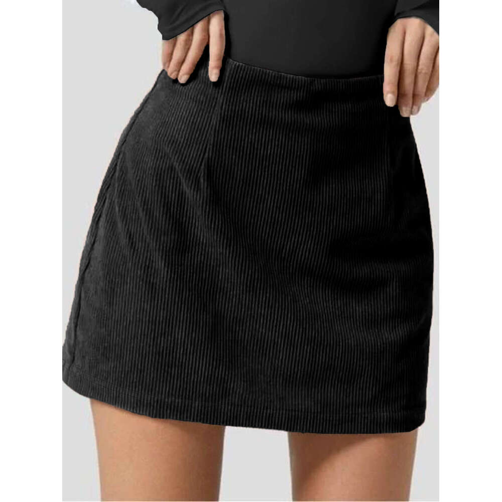 Women's Corduroy Midi Skirt Brushed Elastic High Waist Simple Versatile Short Skirt Black White Brown