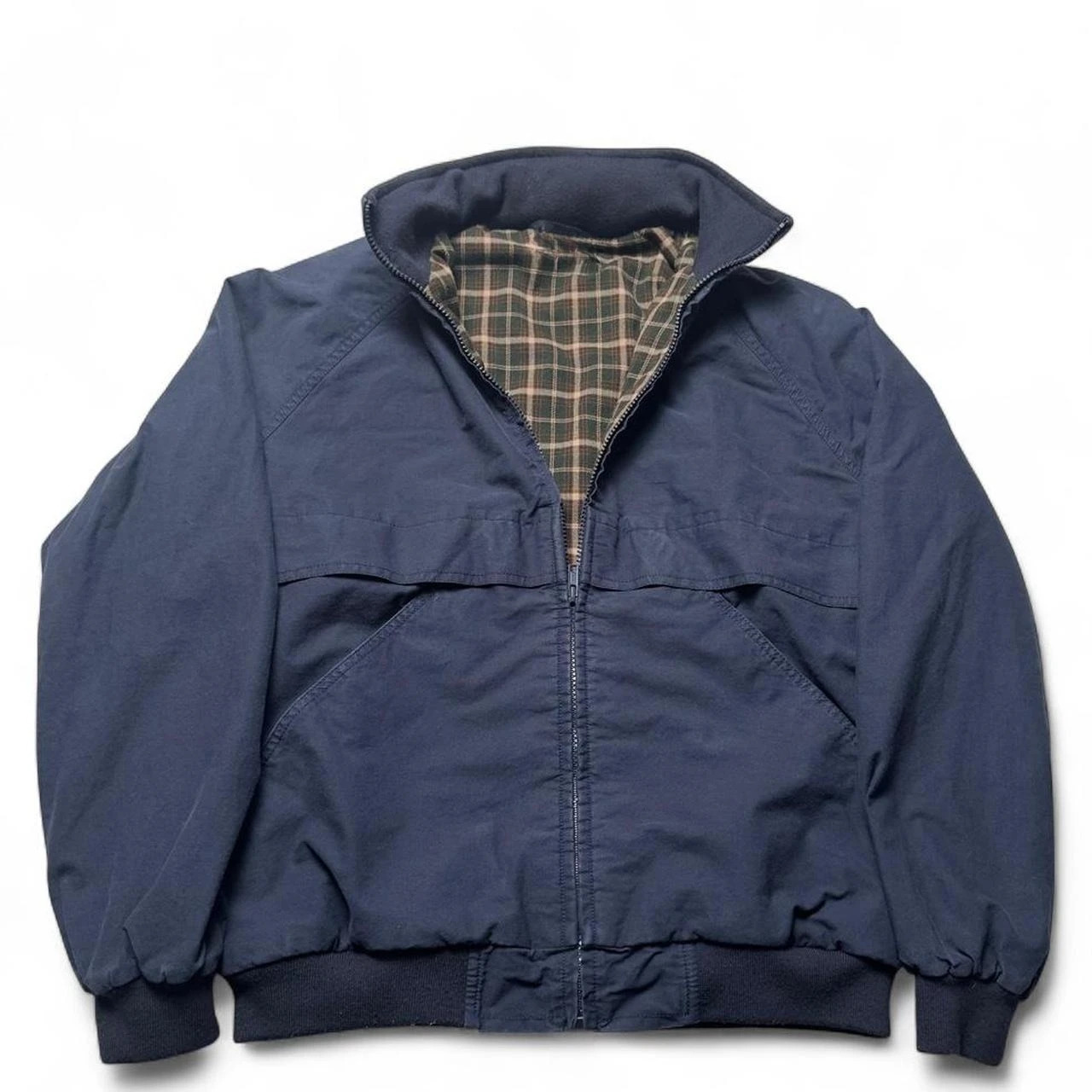 Streetwear Navy Blue Plaid Windbreaker Men Women Harajuku Hooded Zip Up Jacket Goth Turn Down Collar Trench Coat 251219