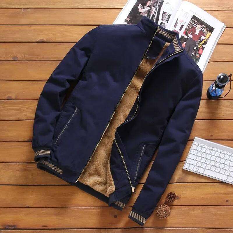 Autumn And Winter New Men's Fashion Aviator Fleece Thickened Warm Baseball Jacket Solid Color Zipper Large Size Top M-5Xl