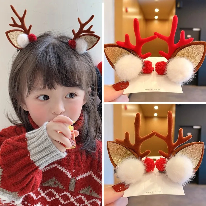 2pcsSet Kawaii Christmas Elk Ear Hair Clip Women Girl Santa Snowman Hairpin Xmas Party Barrettes For Kids Cosplay Headwear 251219