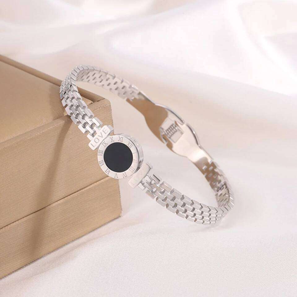 ZAKOL Stainless Steel 18k Gold Color Roman Black Shell Watch Bracelet Niche Design Jewelry Gift for Women Men