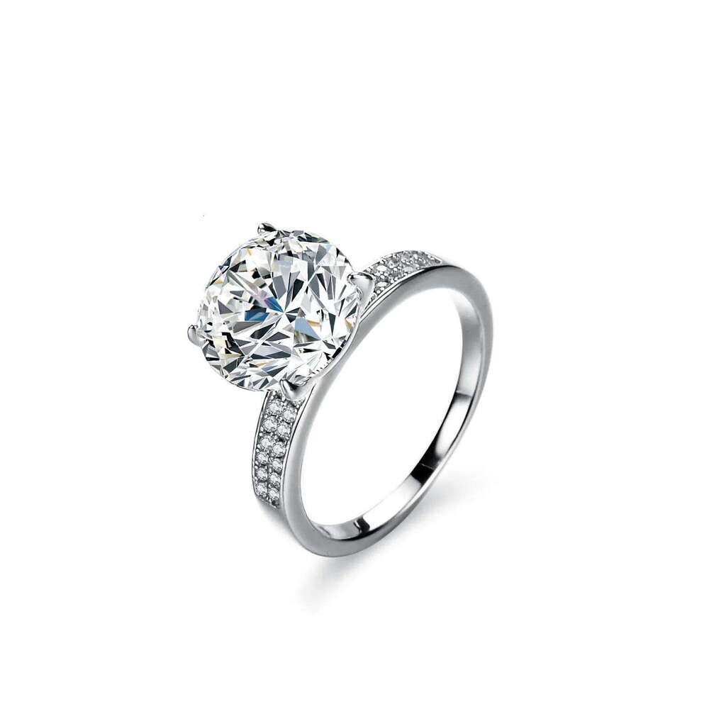 18K gold inlaid diamond classic four claw 5-Ct moissanite PT950 platinum double row ringpigeon egg women's wedding ring 54c