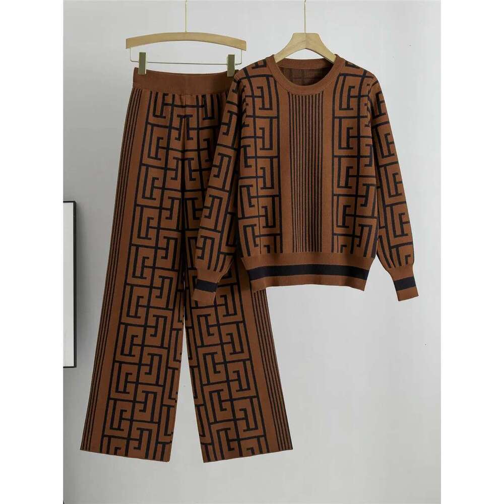 Chic Mardi Hefxessdr Loose Knitted Pieces Sets Women Casual Knitwears O neck Pullover Tops Conjuntos Korean High Waist Wide Leg Pants Outfit