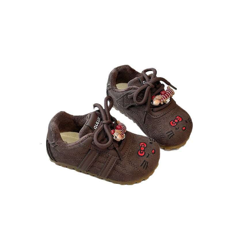 INS Children's Training 2025 Autumn Winter New Korean Style Girls' Cute Cartoon Forrest Gump Fleece-Lined Cotton Shoes