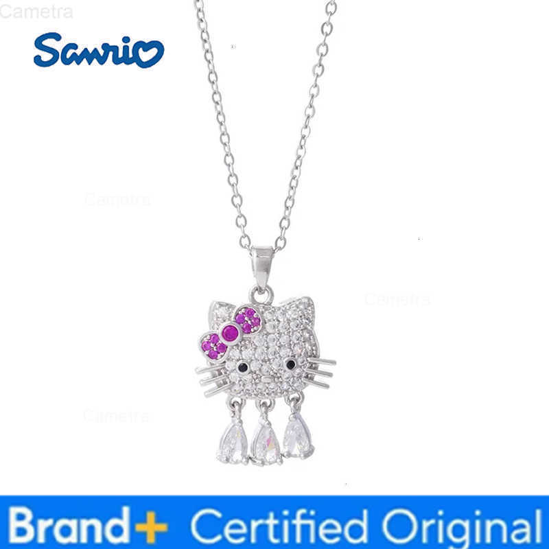 Sanrio Cute Zircon Hello Kitty Pendant Necklaces for Women Girls Stainless Steel Chain Jewelry Accessories Gifts for Friends H251229