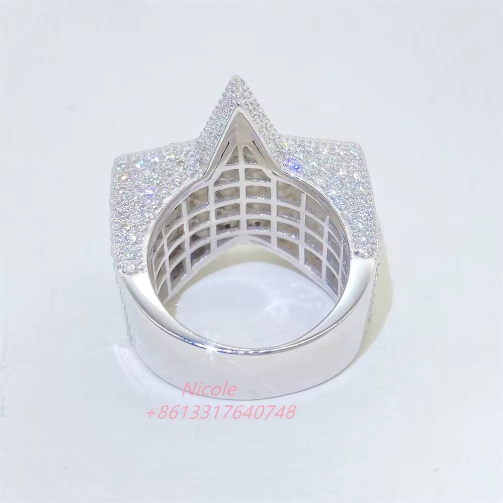 Ready to Ship Bling 925 Sterling Silver Star Shape baguette Diamond Moissanite Ring Hip Hop Iced Out Mens Rings