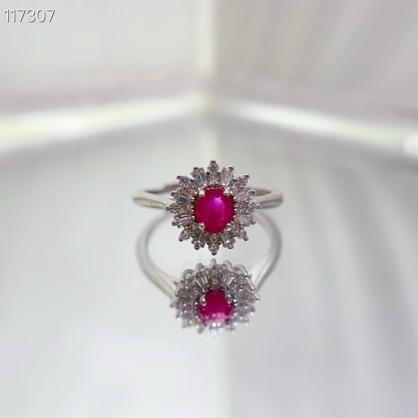 Sparkling natural ruby ring with certificate solid 925 silver ring 4mm*5mm 0.4ct genuine ruby silver jewelry