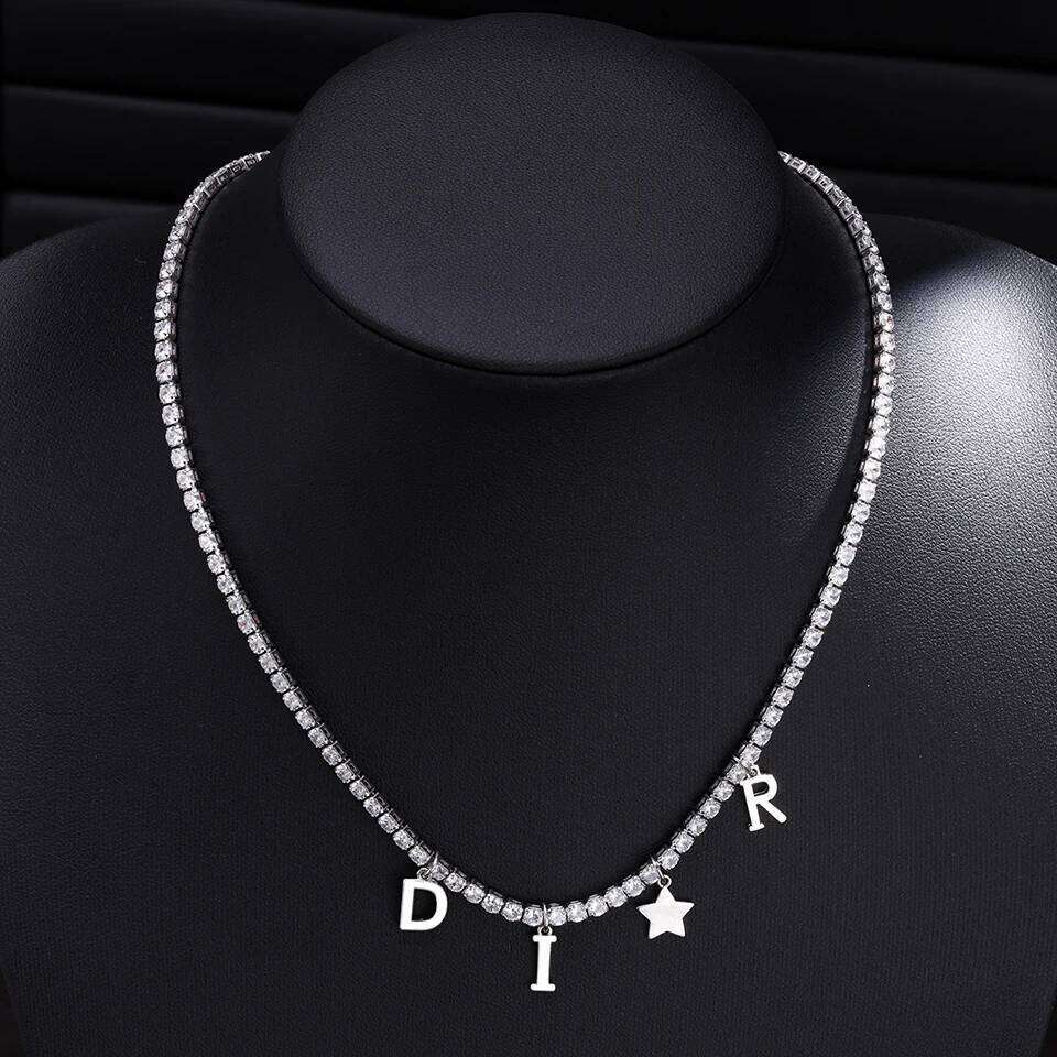 ZAKOL Luxury Shiny AAA Zircon Letter Star Charm Necklace for Women Exquisite Party Wedding Choker Neck Accessories